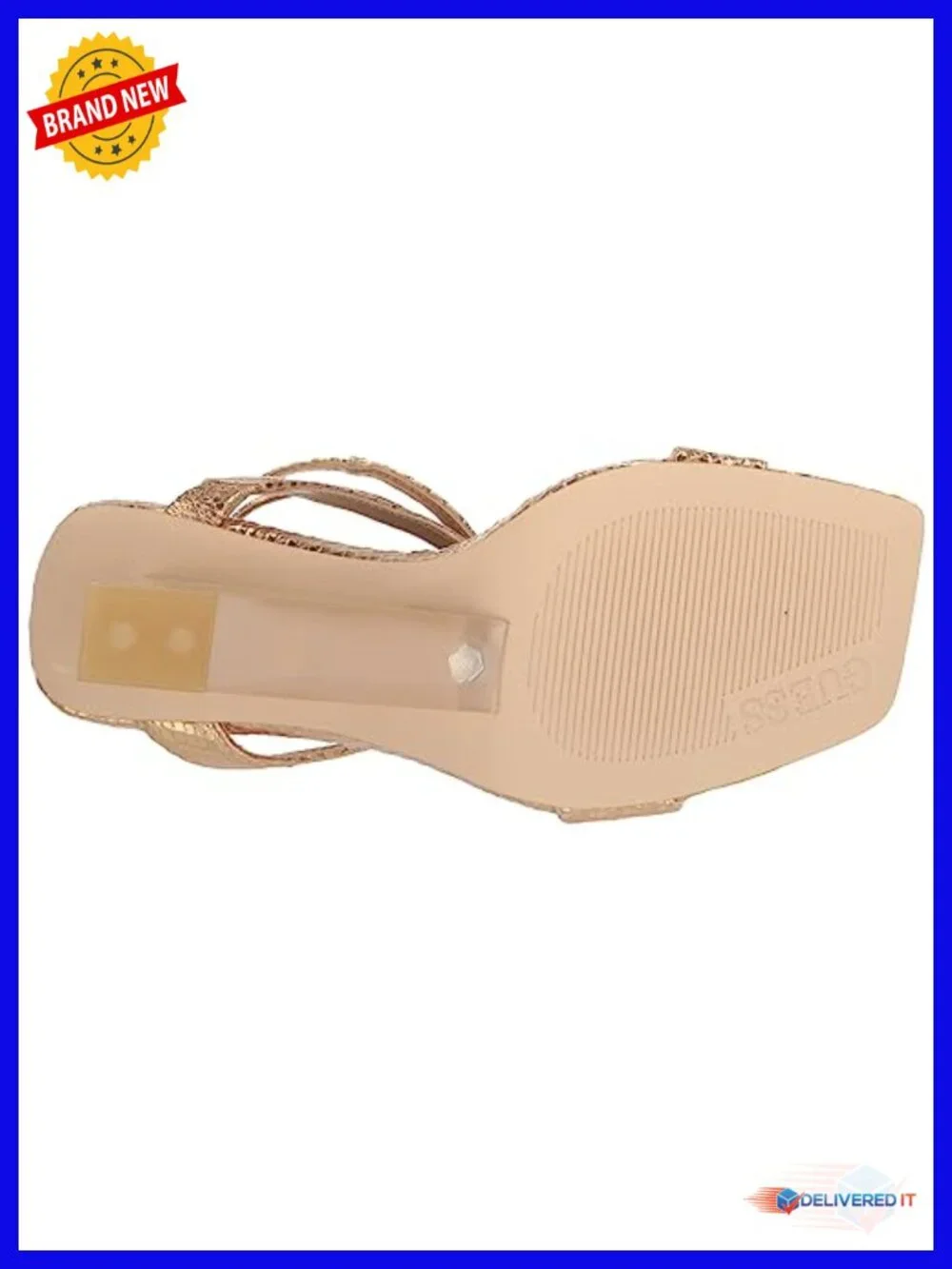 Shimmery Square Toe Wedge Sandal with Ankle Strap